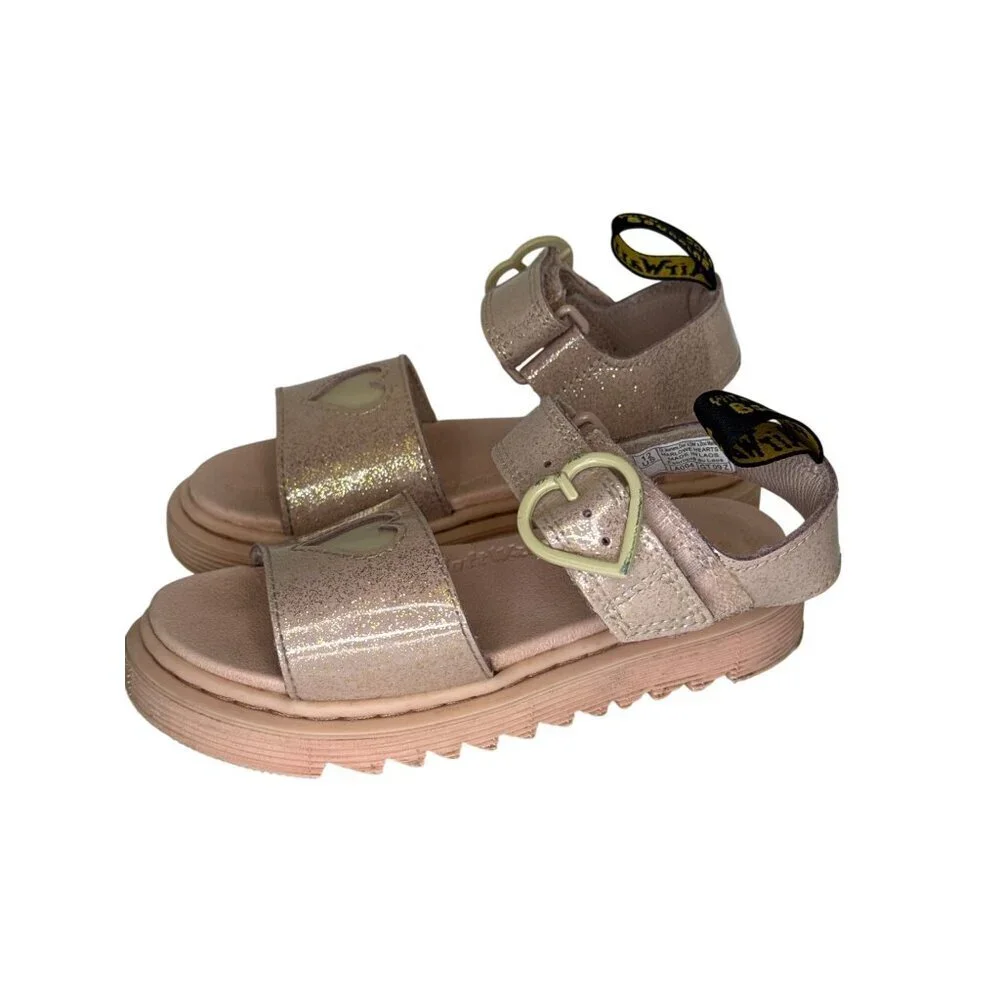 Dr. Martens Harlowe II Hearts Girl's Sandals Pink Glitter Buckle Size 12 Kid's